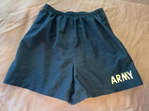 ^ARMY SHORTS WOMEN'S ORIGINAL BLACK LINED DRAWSTRING pre-owned - Picture 1 of 5