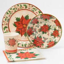 Christmas Traditional Poinsettia Partyware set Plates Cups Napkins Party Items