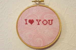 Hand Embroidered Hanging Hoop Art. Motivational Words 4" Diameter New - Picture 1 of 4