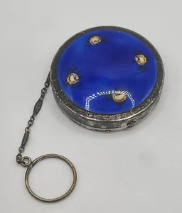 Vintage Blue Guilloche Compact Flowers NICE - Picture 1 of 17