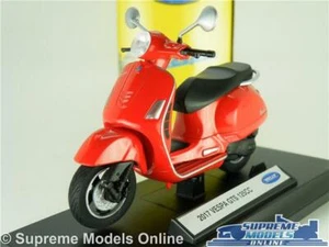 VESPA GTS 125CC SCOOTER MODEL MOPED BIKE RED 2017 1:18 SIZE MODERN WELLY T3 - Picture 1 of 4