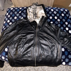 Neu Autunno schwarze weiche Echtlederjacke Gr. XL wendbar schwarz/leopard - Bild 1 von 8
