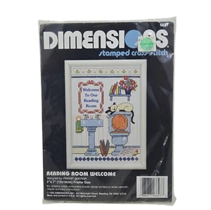 Dimensions Stamped Cross Stitch Kit #6627 Reading Room Welcome Cat Bathroom 5x7 - Bild 1 von 2