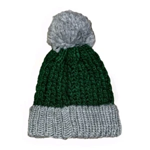 The Gap Small Boys Pom-Pom Beanie Knit Warm Winter Hat Green Gray New! - Picture 1 of 4