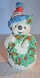 Adorable Vintage Snowman Figurine Holding Wreath 5.5" - Picture 1 of 16