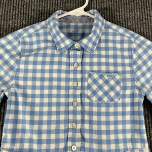 Vineyard Vines Shirt Dress Girls Youth 7 Blue Check Long Sleeve Button Up Easter - Picture 1 of 12