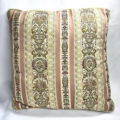 Vintage Pillow Stripe Satin Floral Velvet Back Piped Throw Decorative Accent 15” - Image 1 of 4