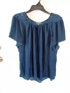 Chelsea & Theodore Shirt 1X Damen Blau Bestickt Kurzarm Rundhals - Bild 1 von 10