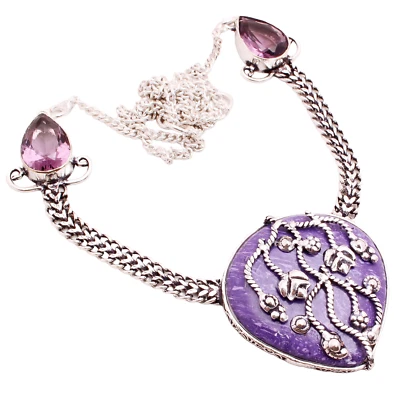 Charoit Edelstein 925 Versilbert Halskette Handmade Schmuck Geschenk 22 G N-1155 - Bild 1 von 3