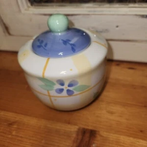 Floral Breeze Pfaltzgraff Sugar Bowl Hand Painted Floral Green Blue Yellow White - Picture 1 of 8