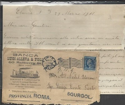 1910UNITED STATES COVER FROM NEW YORK BANK AND CURRENCY EXCHANGE OFFICE TO ITALY - Image 1 of 2
