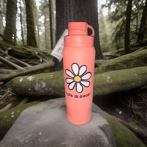 LIFE IS GOOD 26 oz Stainless Steel WATER BOTTLE Peach with Daisy - Picture 1 of 5