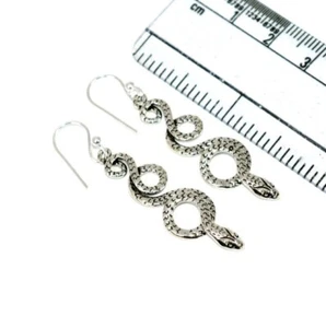 Handmade Snake Earrings 925 Sterling Silver Tribal Boho Earrings Halloween Gifts - Picture 1 of 6