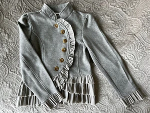 Scooter Brown Girls Grey Buttom Down Pleated Long Sleeve Jacket Sz S 7/8 NWOT - Picture 1 of 7