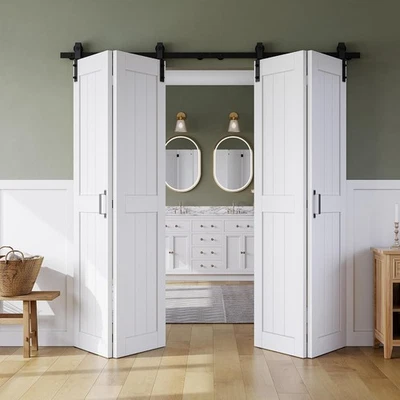 Puerta de granero plegable 72" x 84", MDF puertas correderas plegables de armario con kit de herrajes Foto 1 de 4