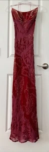 Vintage Pink & Red Ombré Burnout Velvet Y2K Fairy Maxi Mermaid Beaded Dress XS-S - Picture 1 of 6
