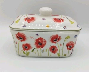 Poppy Fields Fine China Butter Dish Lid Floral Print Jennifer Rose Leonardo NEW - Picture 1 of 5