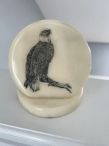 Vintage Bald Eagle Scrimshaw Stone Cultured Marble 4.5 Inch-Signed - Picture 1 of 5