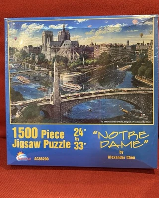 Notre Dame by Alexander Chen Rare Vintage 1500 PC Jigsaw Puzzle 24x33 SunsOut  - Image 1 of 4