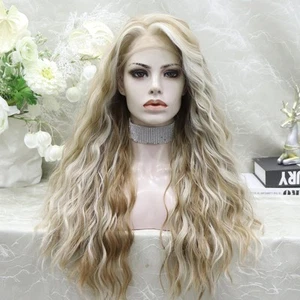 Long Brown Blonde Wigs: 13x4 Synthetic Lace Front Wig, Highlight Blonde Curly... - Picture 1 of 7