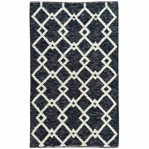 Black Handmade Wool Cotton Rug 2x3 ft, Meditation Flatweave Handwoven Doormat - Picture 1 of 4