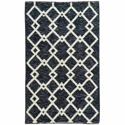 Black Handmade Wool Cotton Rug 2x3 ft, Meditation Flatweave Handwoven Doormat - Image 1 of 4