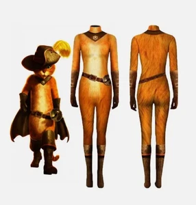 UK Kids Adult Puss in Boots Cosplay Costume Jumpsuit Party Fancy Dress Halloween - Picture 1 of 8