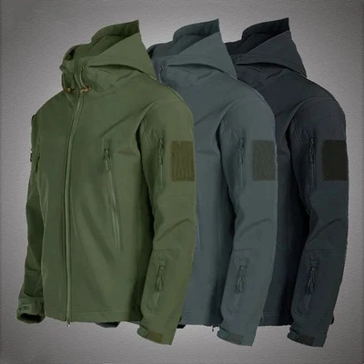 Military Tactical Soft Shell Jacket Men Waterproof Windproof Hooded Coat - Image 1 of 4