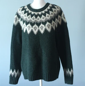VTG LL Bean Lambs Wool Sweater Size Medium Nordic Green Cottagecore Women's - Picture 1 of 24