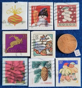 US Stamps Variety Lot of 8 Small Design Christmas & S/A Used On Paper ATM Tiny - Picture 1 of 1