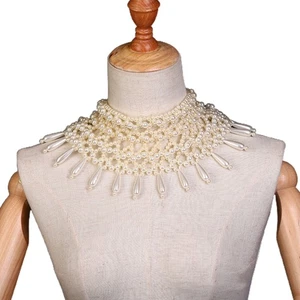 Wedding Dress Necklace Hollow Out Waterdrop Pearl Beaded Pendant Choker Collar - Picture 1 of 7