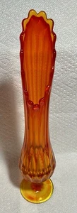 Vintage Fenton Kolonial Bernstein Daumenabdruck Sockel geschwungen Stretch Glas Vase - Bild 1 von 15