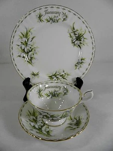 Royal Douton 5 Pc C & S Royal Albert Bone "January" Set Snowdrops 0021010 - Picture 1 of 6