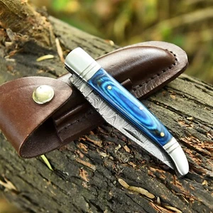 Custom Handmade Damascus Steel Folding Pocket Knife Camping Hunting Knife ZS-125 - Picture 1 of 5