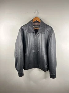 Vintage Columbia Geniune Leather Jacket Adult XL Black Full Zip Heavyweight B52 - Picture 1 of 10
