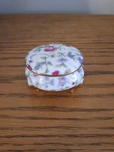 Vintage Porzellan Floral Oval Schmuckschatulle Goldrand mit Deckel Lefton Japan  - Bild 1 von 7