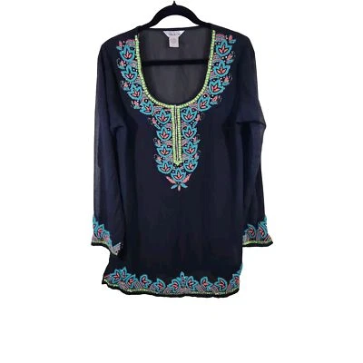 Lucky & Coco Cubierta de Natación Bordada Lentejuelas Cuentas Transparentes Negro Amarillo Tourq Talla M Foto 1 de 4