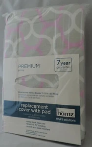 NEW HOMZ Cotton Padded Ironing Board Cover Pink Gray White Elastic W/Straps - Picture 1 of 3