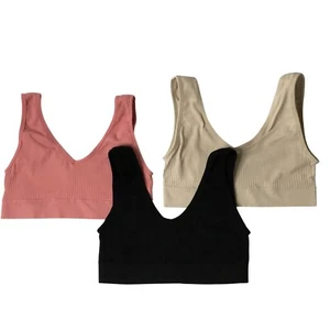 KATHY IRELAND Women 3-Pack Ribbed Stretch Bralettes Black Blush Pink V-Neck S - Picture 1 of 5