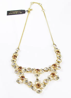 GIVENCHY Swarovski Gold Tone Frontal Crystal Necklace Clear/Grey/Brown $150 NWT - Image 1 of 4