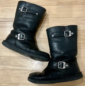 UGG Womens Black Kensington Moto Biker Leather Shearling Fur Lined Sz 7 5678 - Picture 1 of 6