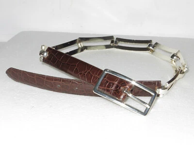 ¡Belleza rara! CINTURÓN DE MUJER KENNETH COLE N.Y cuero metálico vinculado M/30" X 1" con $69  Foto 1 de 4