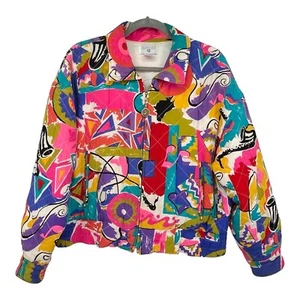 Vintage Georgiou Neon 90s Music Theme Silk Jacket Womens 10 - Bild 1 von 11