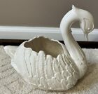Vtg Hollywood Regency 8" Large White Detailed Stylized Ceramic Swan Planter Euc
