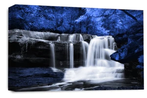 Waterfall Landscape Art Print Blue Grey Forest Framed Canvas Wall Picture - Picture 1 of 5