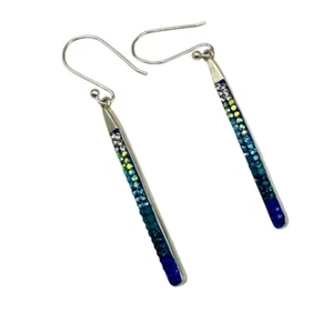 Handmade 925 Sterling Silver Dangle Earrings Ombre Blue Green Austrian Crystal - Picture 1 of 10