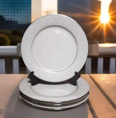 Juego de 4 platos de cena Noritake Ivory China 7087 Trudy borde platino 10,5" - Imagen 1 de 4