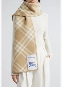Neu mit Etikett $ 550 Burberry Reitsport Ritterdetail Karo Wollschal, Archiv beige! - Bild 1 von 4