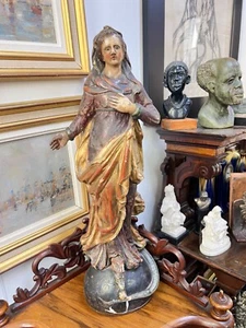 Escultura alemana María Inmaculada del siglo XVIII talla en madera pintura policromada dorada 20"" - Imagen 1 de 24