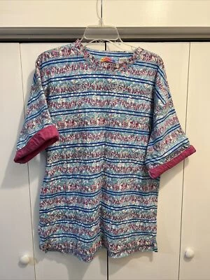 VTG 90s SATURDAYS All Over Print T Shirt Sz L Surfer/Skater ~ LINED SLEEVES WILD - Image 1 of 4